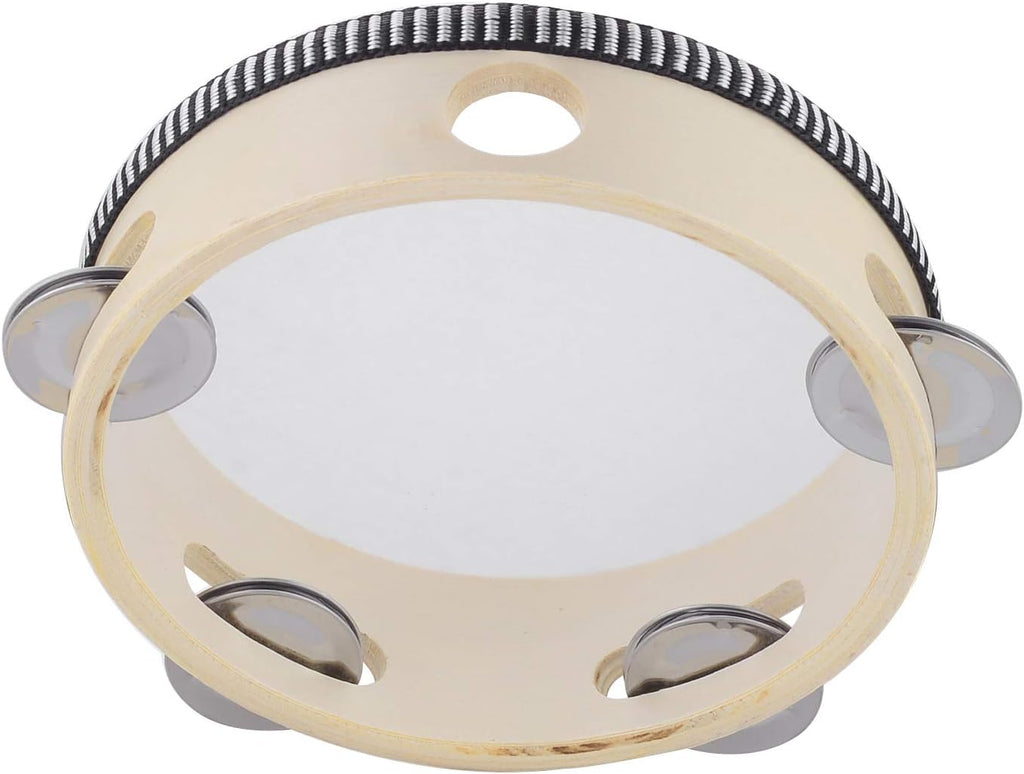Wooden Tamborine with Single Row Metal Jingles