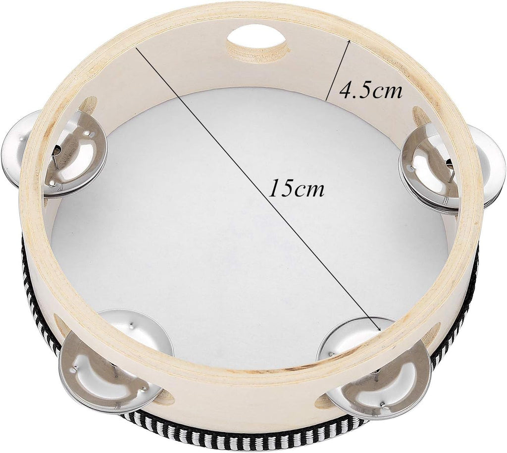 Wooden Tamborine with Single Row Metal Jingles